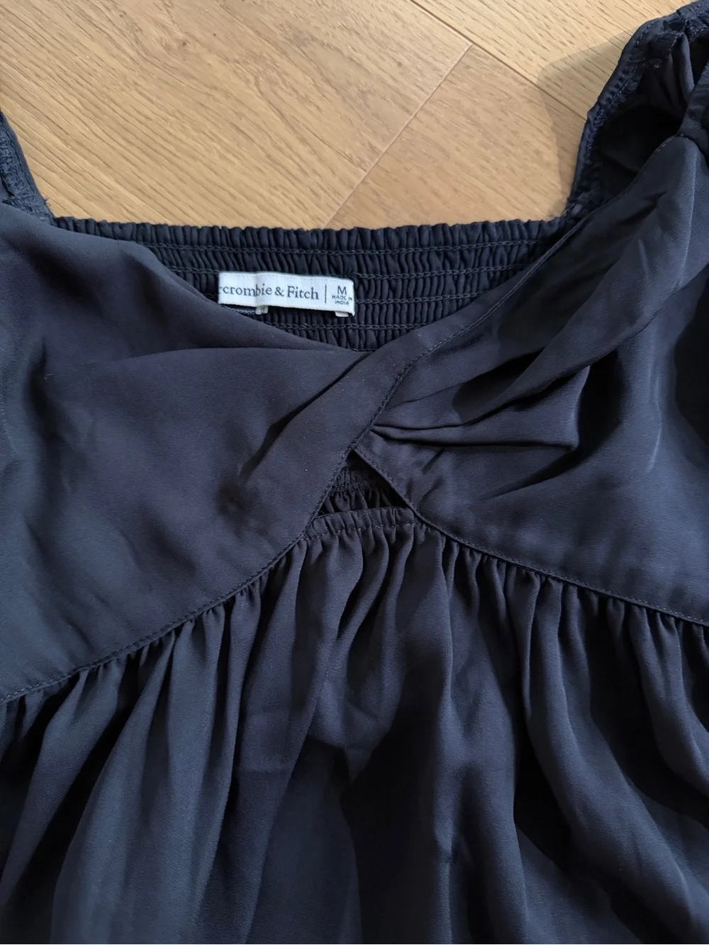 Abercrombie & Fitch Black Twist-Front Long Sleeve Puff Shoulder Peplum Top Med